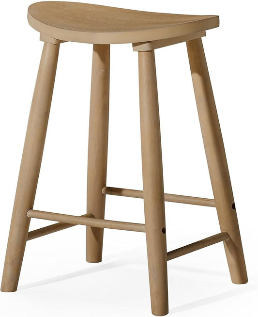 Maven Lane Luna Counter Stool – 26 Inches – Round Stool with Footrest – Natural Solid Wood – Space-Saving Design for Kitchen Counters & Islands, Ideal for Apartments, Dorms & Compact Living
