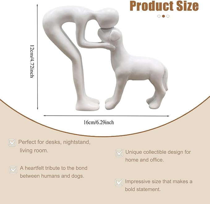 Dog Statues Home Decor Funny Man and Dog Sculpture Decorations for Home Bedroom Living Room Tabletop Bookshelf, Hand-Painted Resin Dogs Memorial Gifts Figurines for Pet Lovers, White