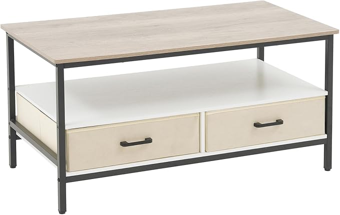 OC Orange-Casual Coffee Table, 40" Farmhouse Coffee Table with Storage Shelf & 2 Removable and Foldable Drawers, Center Table with Sturdy Frame, for Living Room, Bedroom, Office