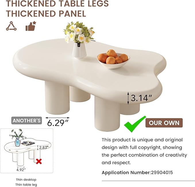 Guyii Cloud Coffee Table with 18.89" Legs, Cute Coffee Table, White Modern Tea Tables, Irregular Indoor End Table for Living Room, Free Shape Center Table with 4 Legs