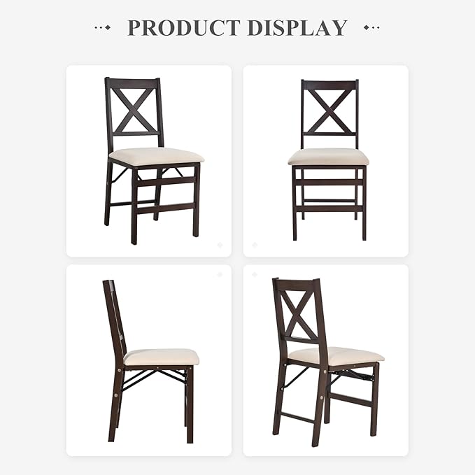 COLAMY Folding Dining Chairs Set of 2, Foldable Chairs with Padded Seats, Wood Folding Dining Room Chairs for Dinner, Kitchen, Party, Camping, Beige