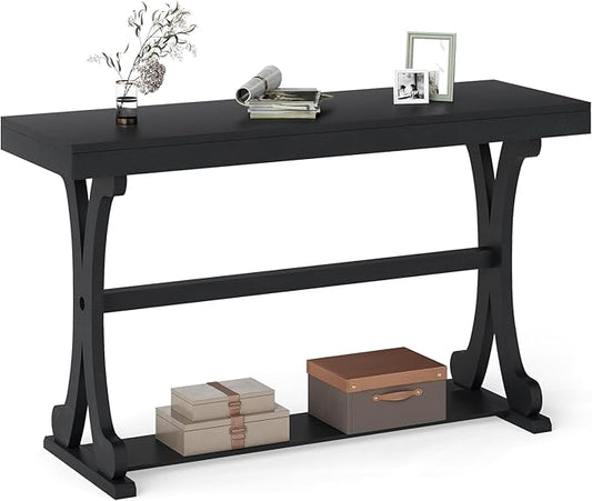 Giantex 52" Narrow Console Table, Vintage Accent Entryway Table with Open Storage Shelf, Long Wooden Behind Couch Sofa Table with Anti-tip Kit for Small Spaces Living Room Hallway (Black)