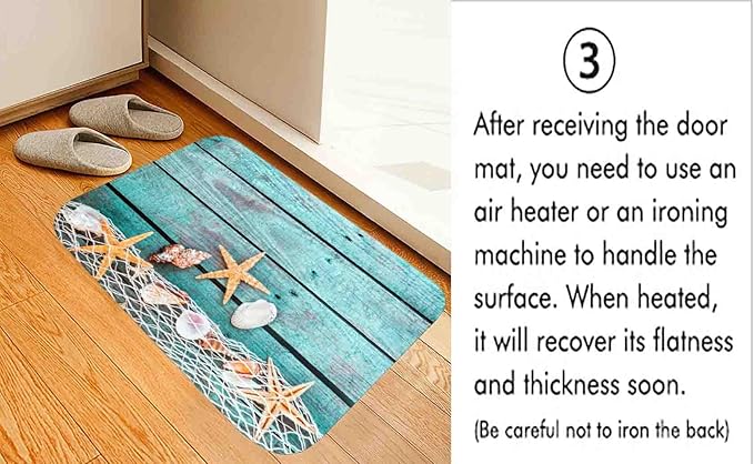 Bath Rugs Sponge Foam Absorbent Soft for Bathroom and Kitchen (30 x18 inches), Flannel Mat Non Slip Bright 3D Print for Bedside and Living Room(Starfish on Blue Wooden Board)