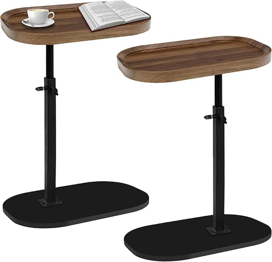 Aoligrace Nightstands Set of 2 Adjustable Height, 360°Swivel C Shaped End Table for Couch Sofa, Walnut Bed Side Table for Living Room Bedroom College Dorm