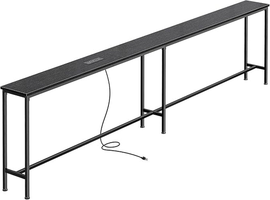SUPERJARE 102.4 Inch Sofa Table with Power Outlets and USB-C Port, 5.9 Inch Narrow Console Tables, Entryway Hallway Couch Tables with Storage, Behind Sofa, Small Spaces, Living Room, Black