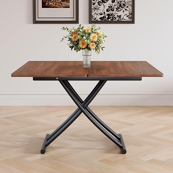 4 in 1 Folding Dining Table with Adjustable Lift Top & Wheels, Multi-Function Coffee Table to Dining Table for Apartments, Kitchens, Living Rooms, Scratch-Resistant & Easy Assembly