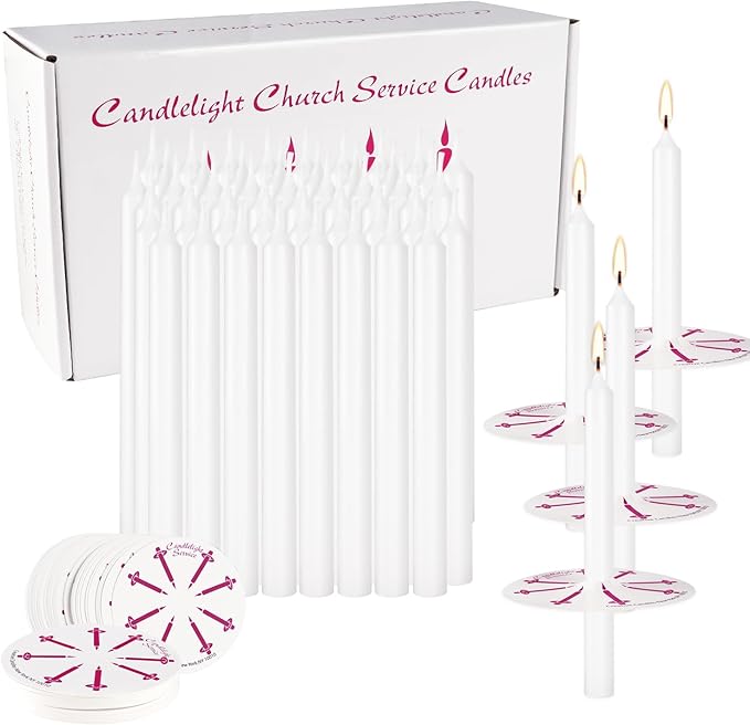 100 White Odorless Taper Candles - Handheld with Drip Protection, 5 Inches - Church & Sabbath Religious Candles
