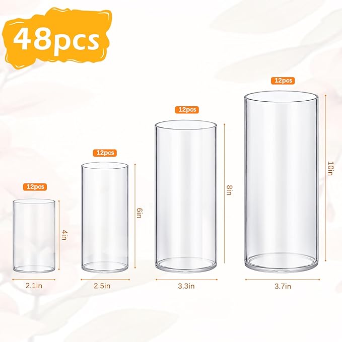 16 Pack Glass Cylinder Vases 4,6,8,10 Inch Tall Clear Flower Vase Hurricane Floating Candle Holder for Table Centerpiece Wedding Home Decor