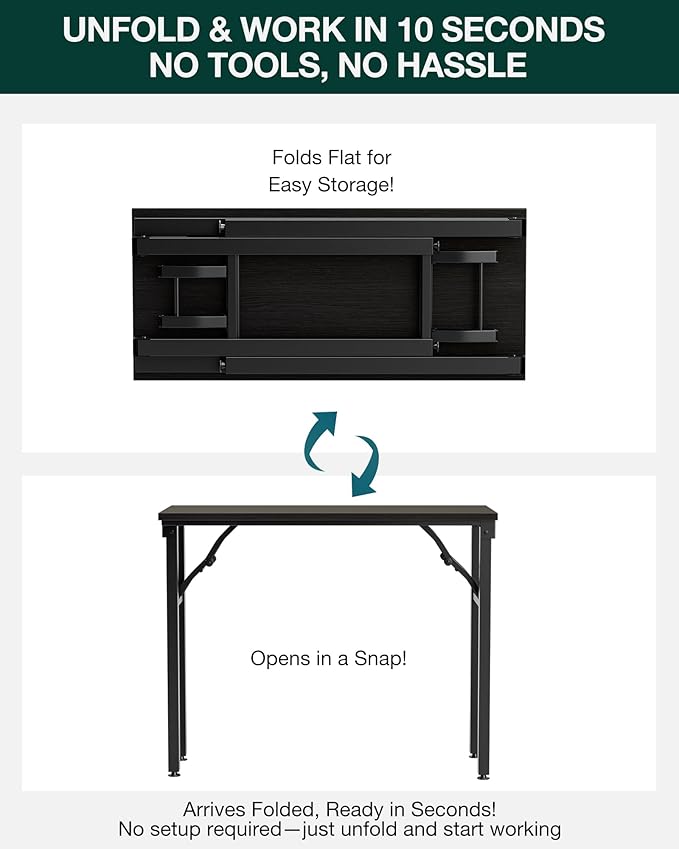 Frylr Small Folding Computer Desk – Portable 35.8 Inch Foldable Laptop Table, Collapsible and Compact for Easy Storage and Fast Setup, Lightweight for Small Spaces, Craft and Study Use,Charcoal Wenge