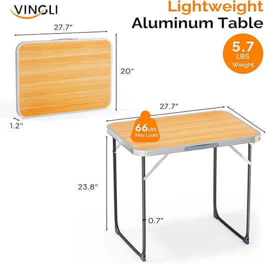 VINGLI 2.3FT Small Camping Table，Portable Camping Table with Carrying Handle, Picnic Table Foldable Table Essentials for Indoor Outdoor