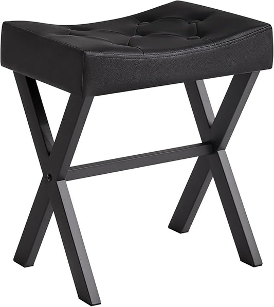 IBUYKE U-Shaped PU Vanity Stool, Square Makeup Chair with X-Leg, Ottoman Seat Footrest Stool, Multi-Use as Small Side Table, for Bedroom, Living Room, Black WBD019B