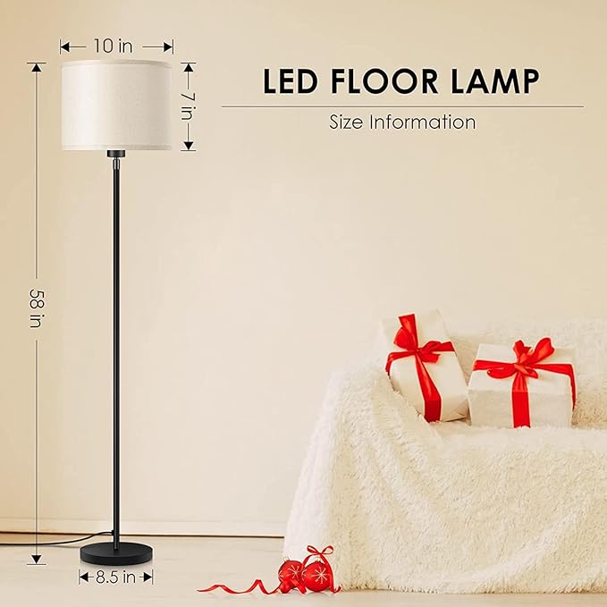 Modern Floor Lamps for Living Room Bedroom, Small Standing Lamp with Lampshade, Simple 58" Tall Lamp, Foot Pedal Switch, Black Floor Lamp for Office/Classroom/Kids Room (Bulbs Not Including)