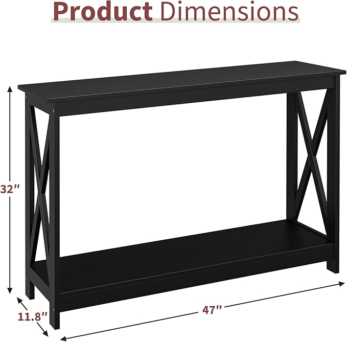 SUPER DEAL Console Table 47”, 2-Tier Narrow Sofa Side Table with Storage Shelf, Entrance Table for Hallway/Foyer/Living Room/Corridor/Office, Black