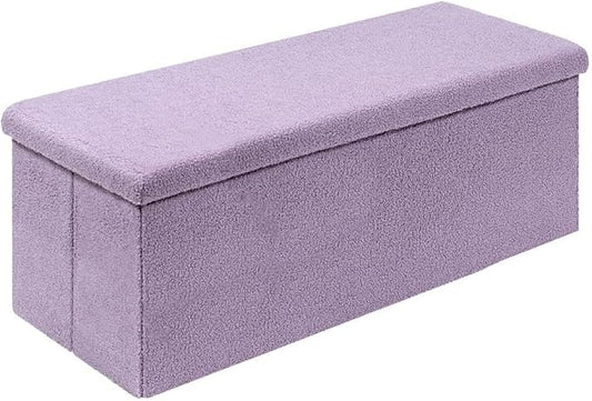 PINPLUS Folding Storage Ottoman Bench, Sherpa Ottoman with Storage, Large Long Shoes Bench Chest with Lid, Footrest for Living Room, Entryway, Purple 43'' x 15'' x 15''