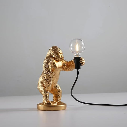 Resin Gorilla Table Lamp Gorilla Themed Animal Desk Lamp Art Monkey Night Light Lamp for Bedside,Living Room,Office Decor,AC 110V (Gold Standing)