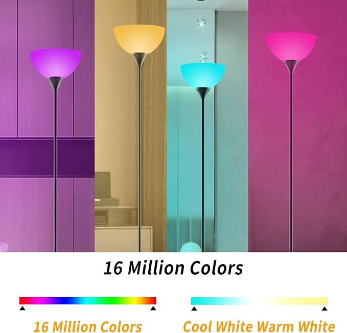 PESRAE Smart RGB Floor Lamps Work with Alexa, Google Assistant WiFi App, Modern Color Changing Floor Lamp, Dimmable Corner Floor Lamp for Living Room, Bedroom and Play Room (Without Remote Control)
