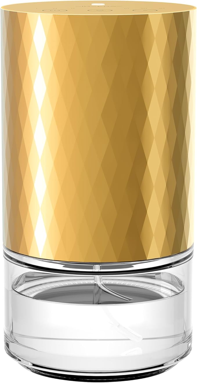 Airversa Waterless Diffuser Essential Oil 100ml Capacity Scent Air Machine for Home Aromatherapy Premium Metal Nebulizer Battery Operated 3 Mist Settings Timers Color Light AN5(Gold)