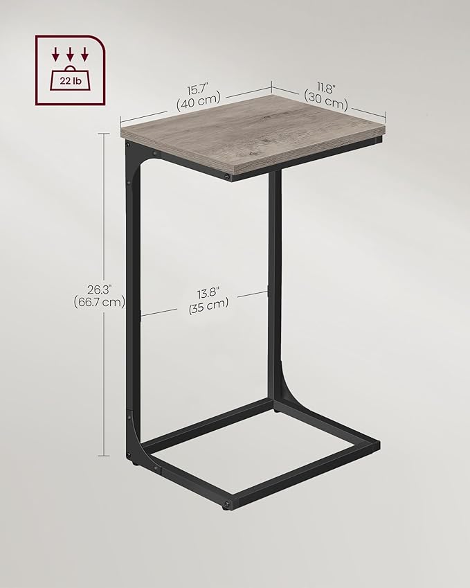 VASAGLE C-Shaped End Table Set, Side Table for Sofa, Couch with Metal Frame, Small TV Tray for Living Room, Bedroom, Greige and Black
