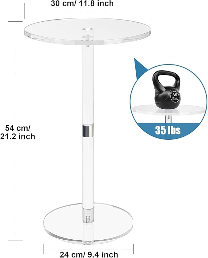 Acrylic End Table, Clear Side Tables for Small Space, 11.8" Round Modern Drink Table for Living Room, Bedroom, Bathroom, Office, Outdoor, Business, Sturdy and Easy to Install (Large)