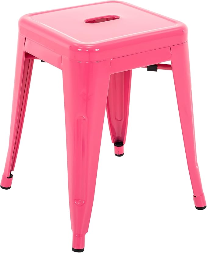 Brage Living 18 Inch Industrial Metal Stools Set of 4, Stackable Classroom Stools, Backless Metal Dining Chairs for Indoor Outdoor, Kitchen Short Stools (Hot Pink)