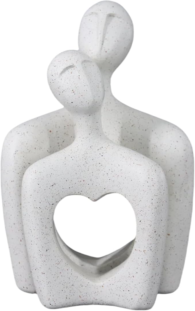 Resin Couple Statues with Heart Hollow, Romantic Hugging Figurines for Home Decor, Modern Marble-Look Sculptures for Shelf, Table, Living Room, Bedroom, Office Decor, Anniversary Wedding Gift