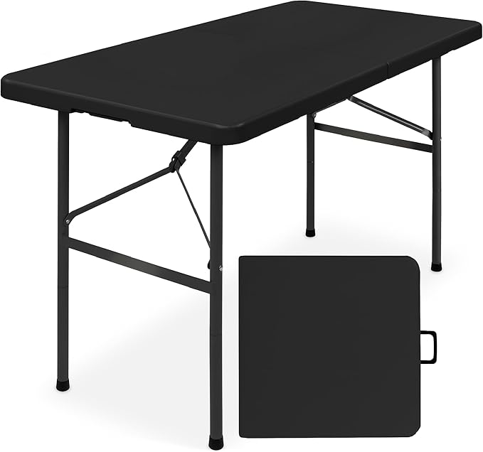 Best Choice Products 4ft Plastic Folding Table, Indoor Outdoor Heavy Duty Portable w/Handle, Lock for Picnic, Party, Camping - Black