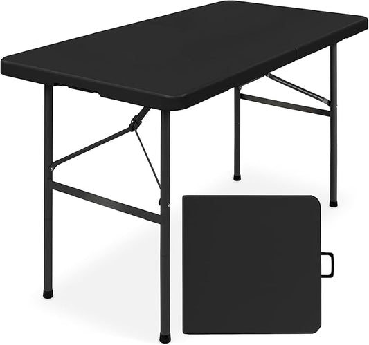Best Choice Products 4ft Plastic Folding Table, Indoor Outdoor Heavy Duty Portable w/Handle, Lock for Picnic, Party, Camping - Black