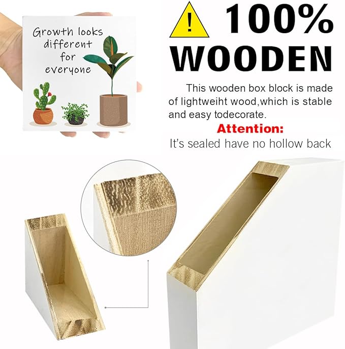 LVQHI Inspirational Wood Block Sign,Growth Looks Different for Everyone Plant Motivational Wooden Block Sign for Home Bedroom Office Desk Table Decor,Inspirational Cheer Up Gift for Coworker Friend