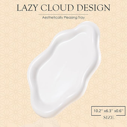 Ceramic Jewelry Tray Trinket Dish, Decorative Cloud Vanity Key Tray for Women, Ring Holder Dish, Cute Jewelry Plate Bowl Room Decor Aesthetic, White, Large