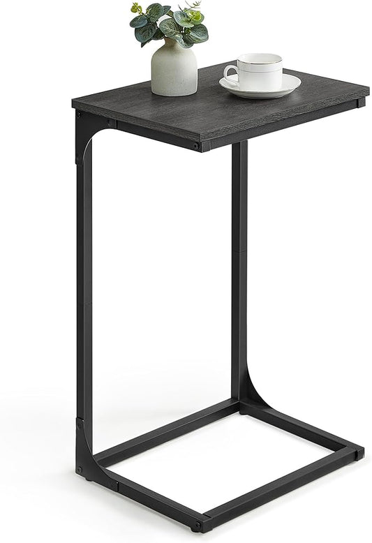 VASAGLE C-Shaped End Table, Side Table for Sofa, Couch with Metal Frame, Small TV Tray for Living Room, Bedroom in Misty Gray and Black