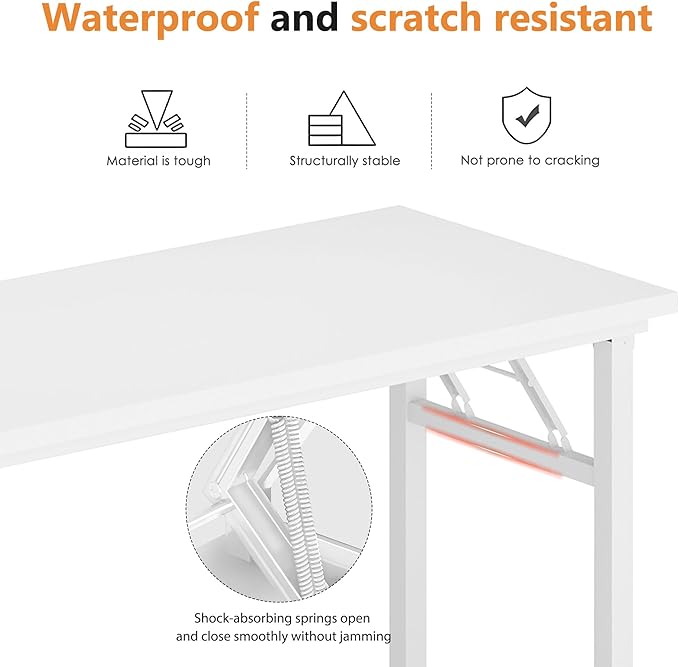 Folding Desk, 47 inch No Assembly Folding Desks for Small Spaces, Sturdy Foldable Computer Desk, Functional Home Office Desks, Study Writing Desk Office Table Workstation for Home Office Outdoor