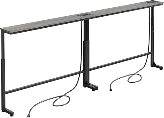 Kitstorack 2-Pack Dark Gray Long Sofa Table Behind Couch, Adjustable Height (25"-33") & 2 Power Outlets, Narrow Console Table, 5.9" D x 79" L, Thin, Split Design for Separate Use