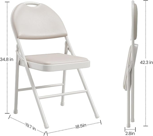 IDEALHOUSE 4 Pack Folding Chairs with PU Leather Padded Cushion, 350lbs Capacity, Lightweight Ergonomic Design, Metal Frame, Indoor Outdoor Portable Stackable Seats for Home Office Party Events，Beige