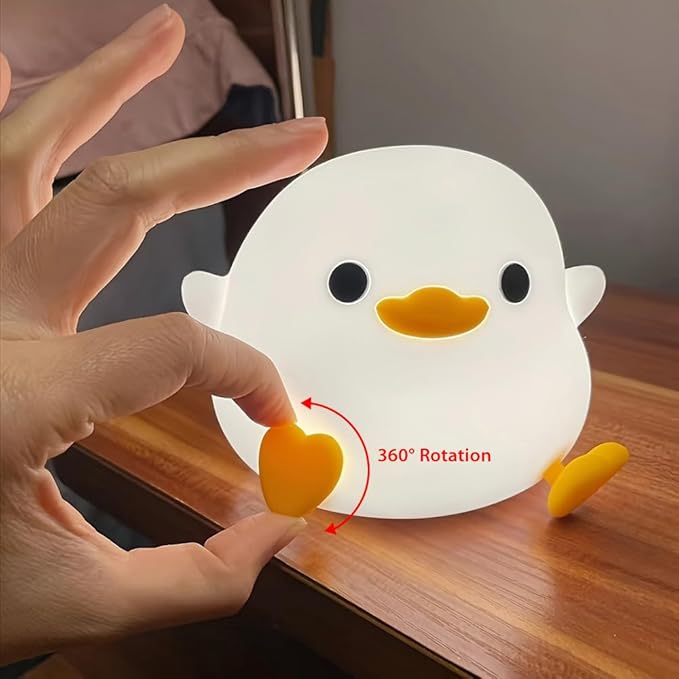 DoDo Duck Night Light, LED Cute Silicone Dimmable Nursery Lamp, Rechargeable USB-C Bedside Touch Sensor Lamp, RGB & Warm White Light for Kids, Bedrooms, Dorm Decor, and Gift Ideas(Charging)