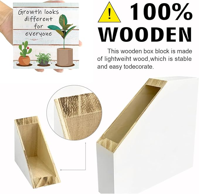 LVQHI Inspirational Wood Block Sign,Growth Looks Different for Everyone Plant Motivational Wooden Block Sign for Home Bedroom Office Desk Table Decor,Inspirational Cheer Up Gift for Coworker Wood