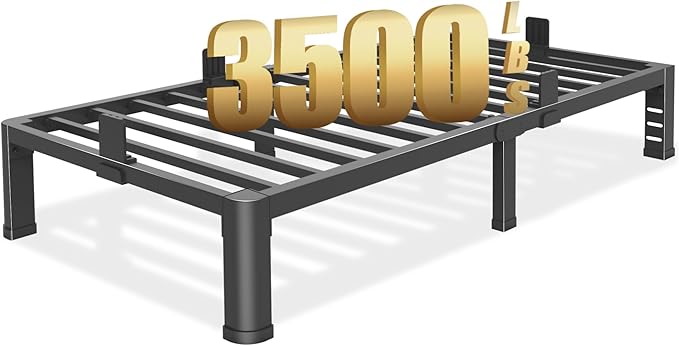 10 inch Twin Bed Frame with Rounded Corner Legs and Headboard Hole Mattress Slide Stopper Low Profile Heavy Duty Support Metal Platform,No Box Spring Needed,Noise Free,Easy Assembly