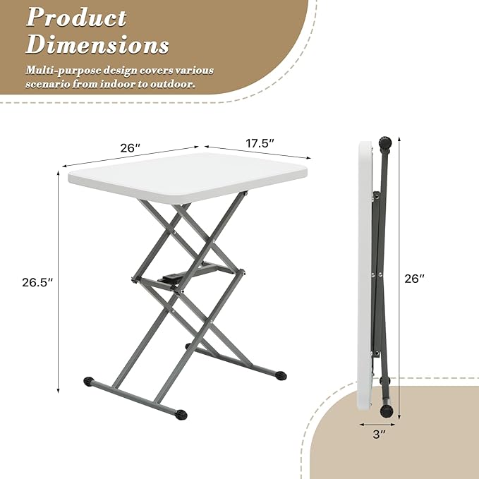 Athena Collection Folding TV Tray Table Couch Table with 5 Height Adjustable, Portable Small Folding Table Dinner Tray Laptop Table for Living Room Small Space for Eating on Bed Sofa Couch