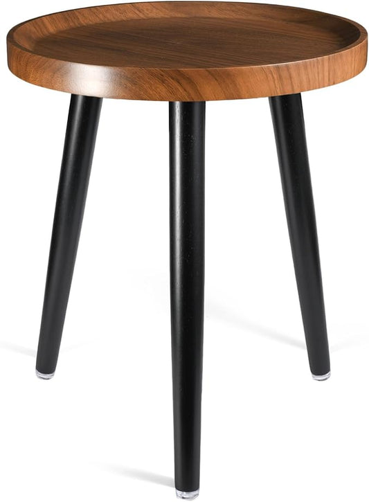 Indoor Plant Stand,Wood Mid Century Plant Table in Walnut Finish,Tall Plant Stand for Flower Pot,Modern Round Small Side End Table with Raised Design (Walnut, 15.75"x18")