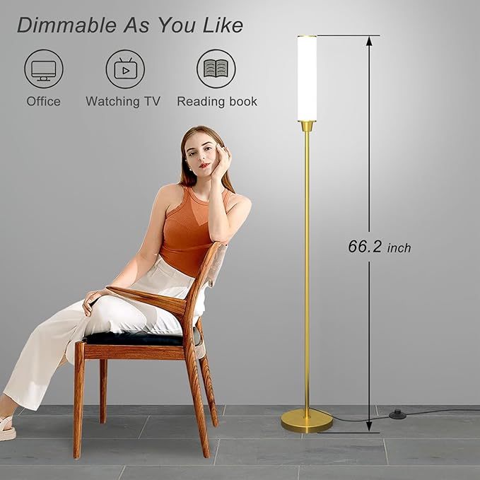 Floor Lamp with Remote Control,Bright Floor Lamps for Living Room/Bedroom/Office, Stepless Adjustable 3000K-6000K Colors and 10-100% Brightness,Standing Light with Foot Switch (Brass Gold)