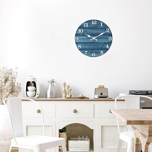 XFM Blue Wall Clock Battery Operated 20 Inch Silent Wood Wall Clocks Country Retro Farmhouse Wall Clock Decorative for Kitchen Living Room Bedroom