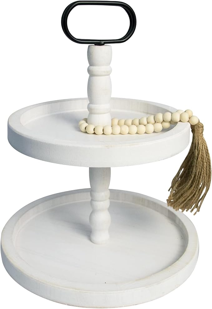 Rustic 2 Tiered Tray Decor, Coffee Color, Wooden Material, Round Shape