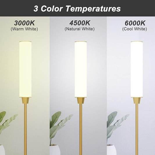 Floor Lamp with Remote Control,Bright Floor Lamps for Living Room/Bedroom/Office, Stepless Adjustable 3000K-6000K Colors and 10-100% Brightness,Standing Light with Foot Switch (Gold)