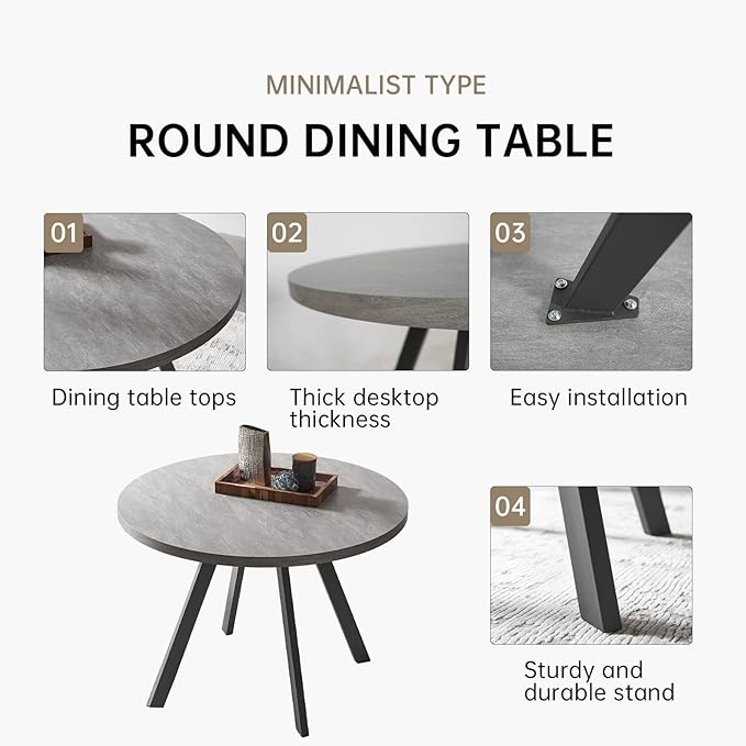 34.6'' Round Dining Table Mid Century Modern Small Round Coffee Table, Saving Space (Small Grey Table)