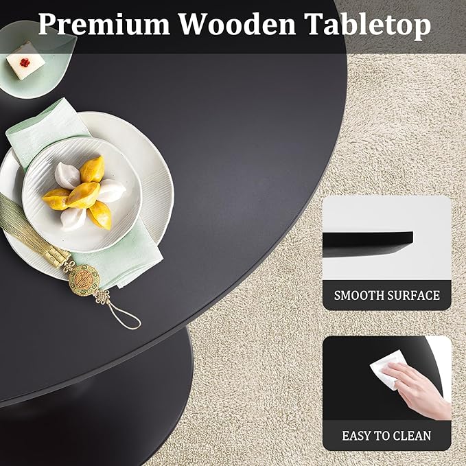 Round Dining Table,31.5”Kitchen Table for 2-4 People,MDF Table Top with Metal Pedestal Base,Tulip Design for Kitchen,Dining Room,Living Room,Leisure,Black