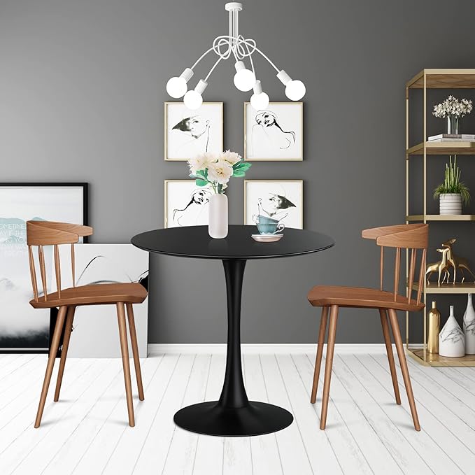Black Round Dining Table for 31.5 inch,Mid Century Modern Small Tulip Table with Metal Pedestal Base for Living Room Kitchen Dining Room (Black)