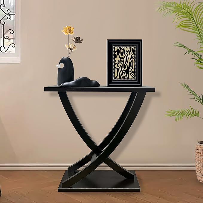 31" Small Console Table, Rustic Entryway Table with Curved Intersecting Legs, Wood Narrow Accent Sofa Table for Hallway, Entrance, Living Room, Small Space, Espresso