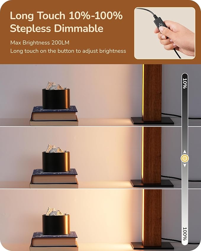 EDISHINE LED Table Lamp, Small Wood Bedside Lamp with 3 Color Temperature, Stepless Dimmable & Memory Function, Touch Control Square Nightstand Lamp for Bedroom, Living Room, One-Step Installation