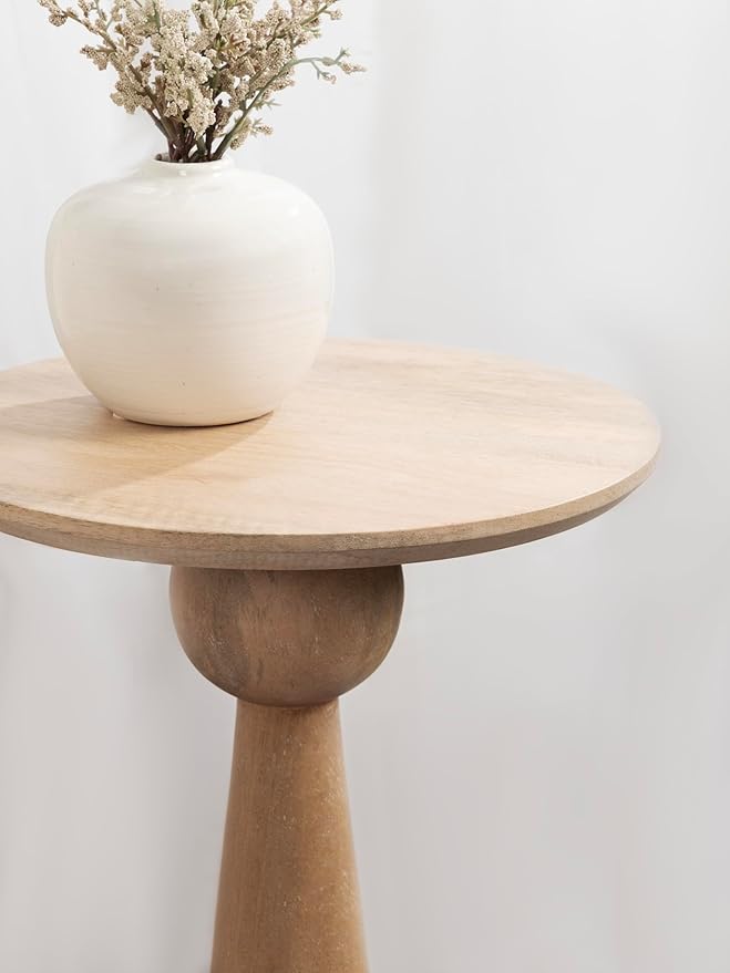 Kate and Laurel Jakob Modern Wooden Round Side Table, 12 x 24, Light Natural, Circle Pedestal Table for Use as Bedroom Nightstand, Indoor Plant Stand, or Decorative Living Room Table