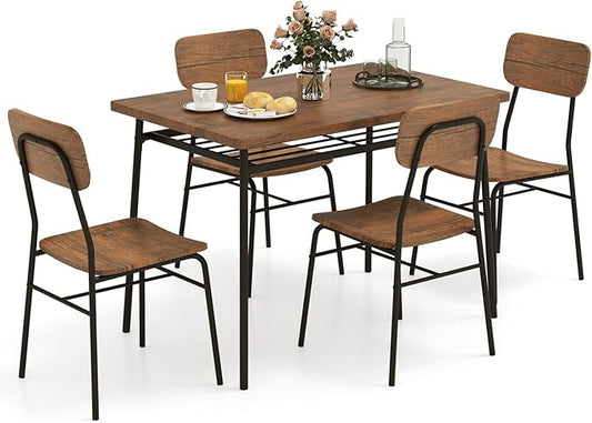 Giantex 5-Piece Dining Table Set, Kitchen Table Chairs Set with Dinner Table, Storage Rack, Metal Frame, Space-Saving Dinette Set for Breakfast Nook, Small Places, Dining Room Table Set for 4