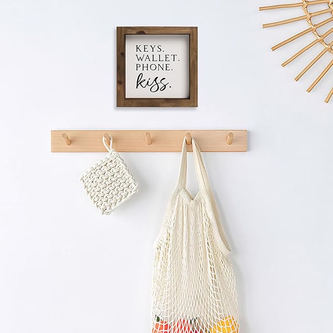 flangairy Keys Wallet Phone Kiss Sign, 6 Inch Wooden Entryway Table Wall Decor Ideas, Foyer Entry Home Decorations